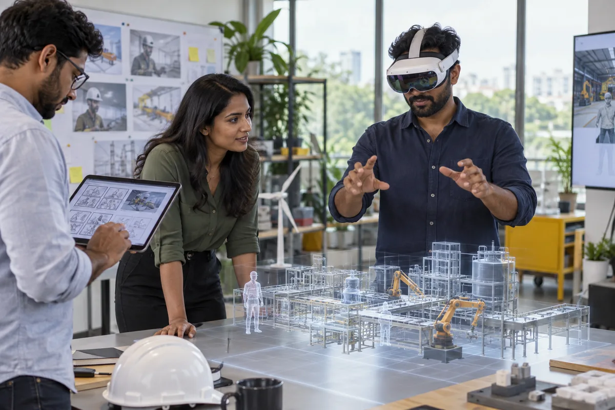 Innovation team reviewing an immersive industrial model